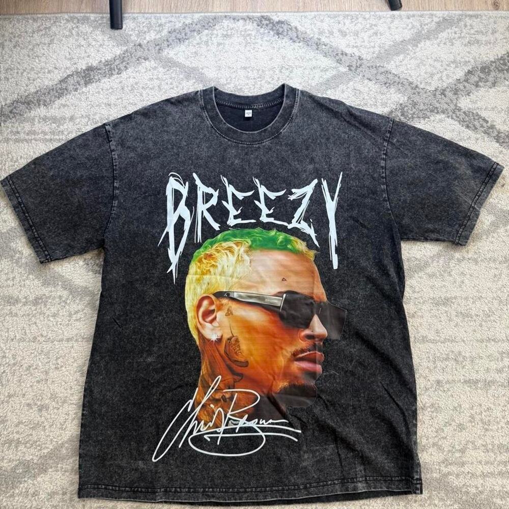 Chris Brown Breezy T shirt mens XL Black Acid Washed 100% cotton